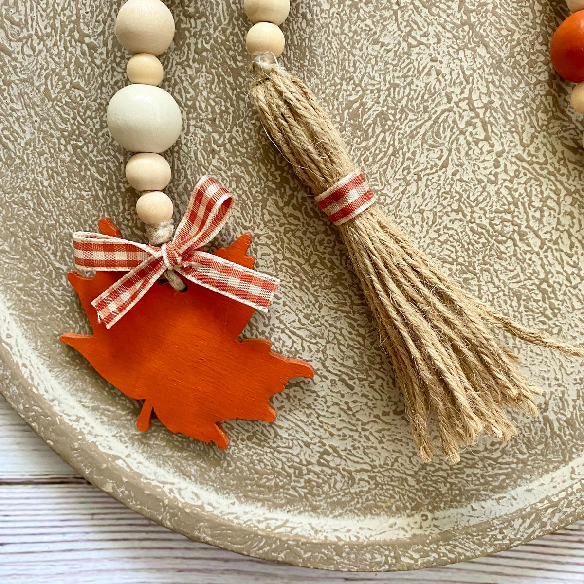 Fall Orange Spice Leaf Wood Bead Garland