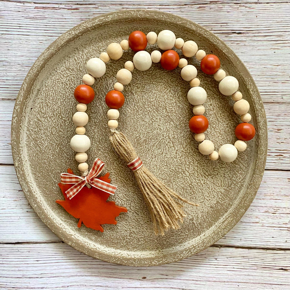 Fall Orange Spice Leaf Wood Bead Garland