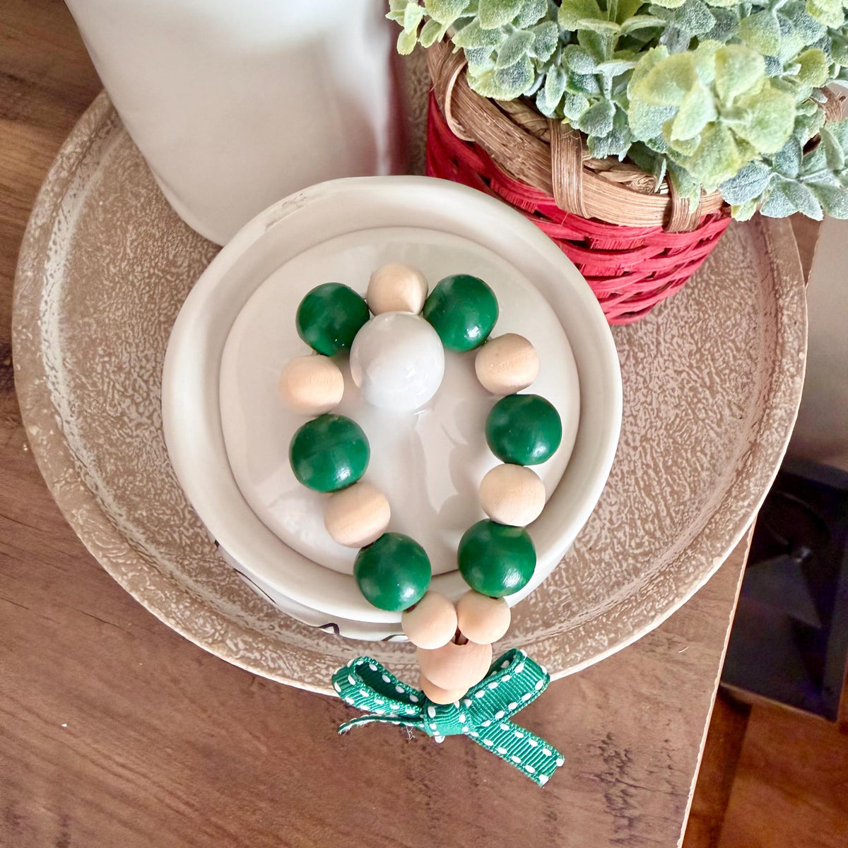 Rustic Christmas Tree Mini Wood Bead Loop