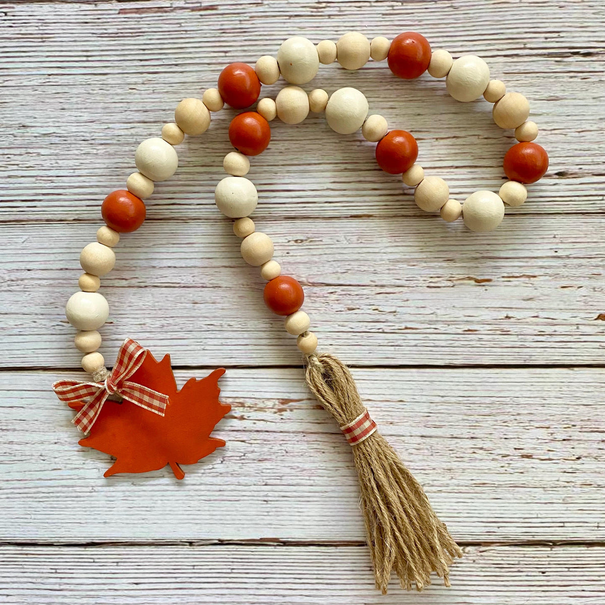 Fall Orange Spice Leaf Wood Bead Garland