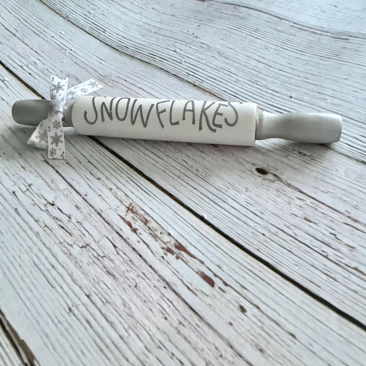 Silver Snowflakes mini rolling pin, winter or Christmas decor