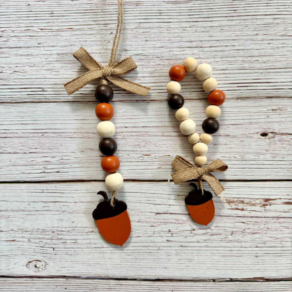 An acorn themed mini bead garland and an acorn themed mini bead loop