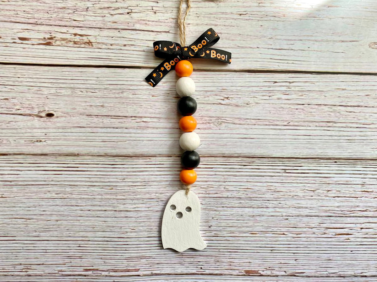 Ghost Halloween Decor: Wood Bead Garland, Bead Loop or Mini Rolling Pin