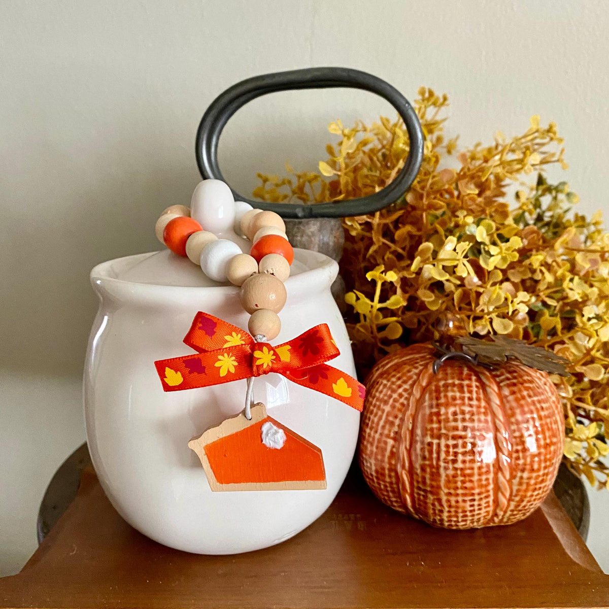 Pumpkin Pie Mini Wood Bead Loop: Thanksgiving Tiered Tray Decor