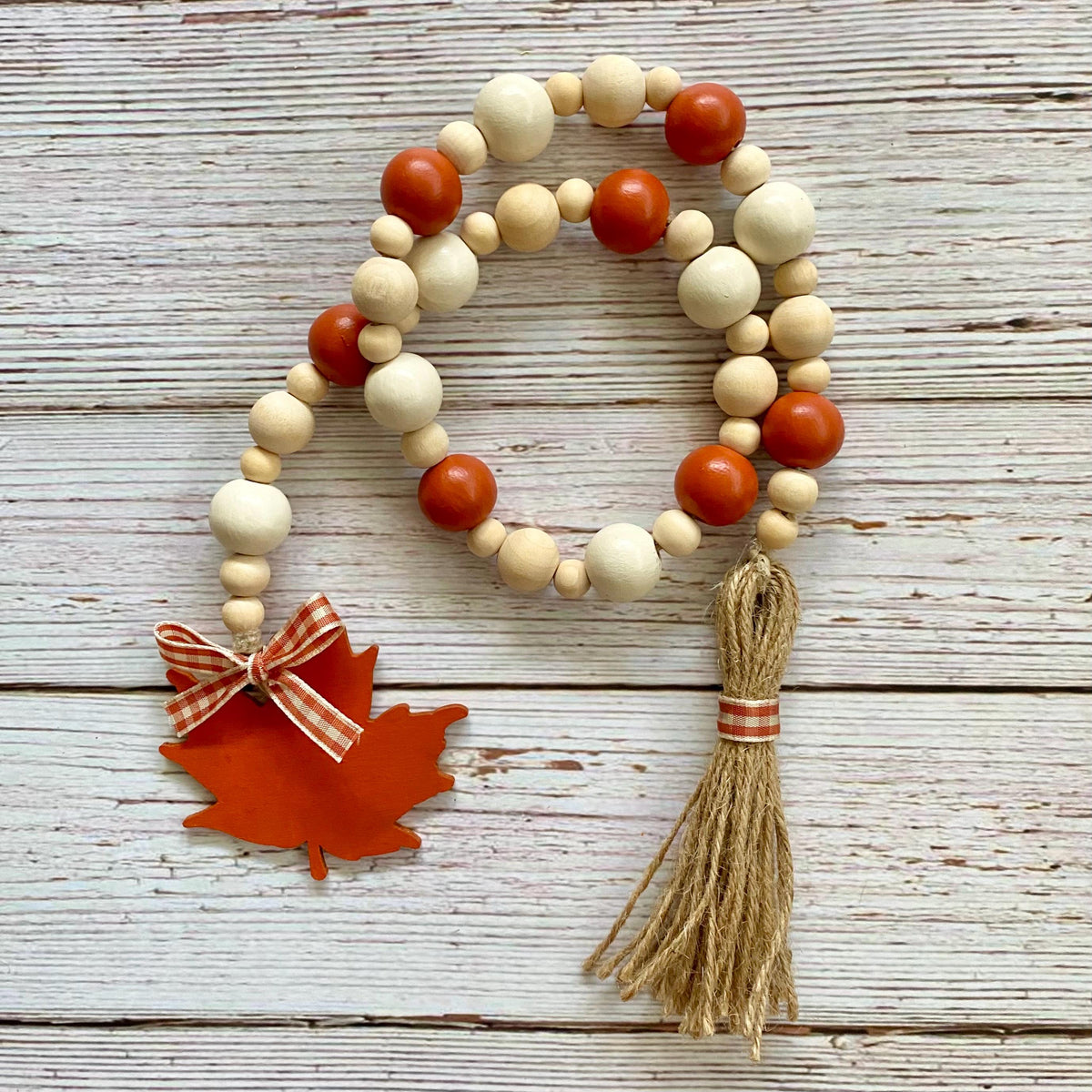 Fall Orange Spice Leaf Wood Bead Garland