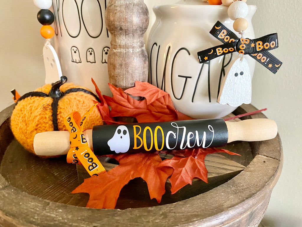 Ghost Halloween Decor: Wood Bead Garland, Bead Loop or Mini Rolling Pin
