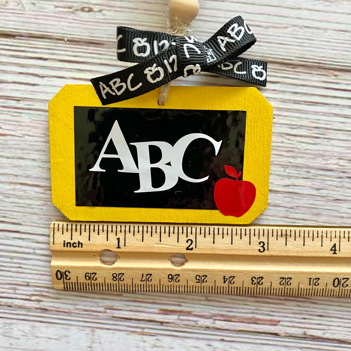 3 inch chalkboard tag shown with ruler
