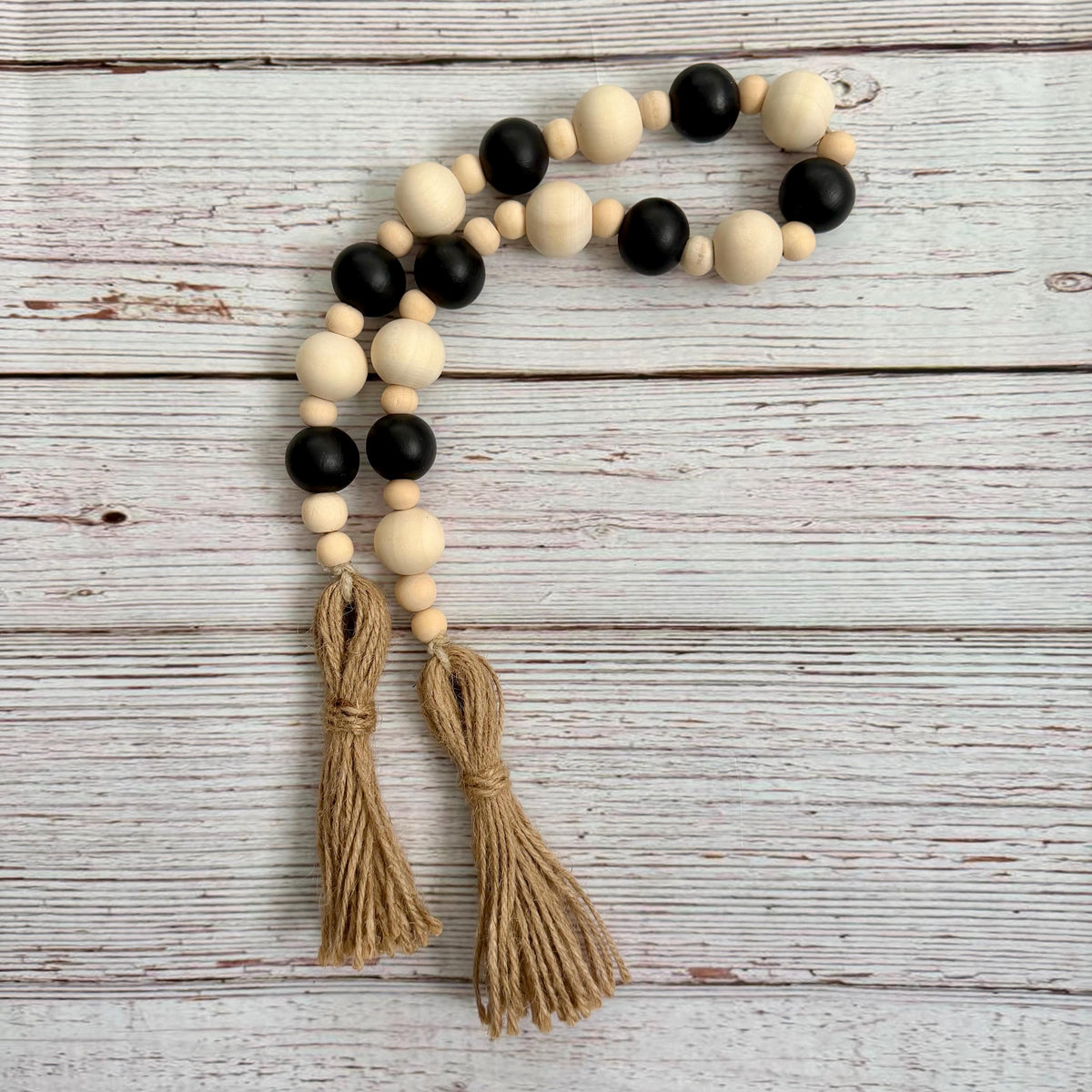 Black & Natural Boho Wood Bead Garland